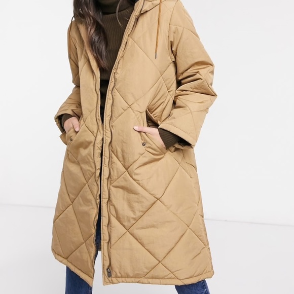 Selected Femme Long Quilted Oversized Hooded Coat - Picture 2 of 15